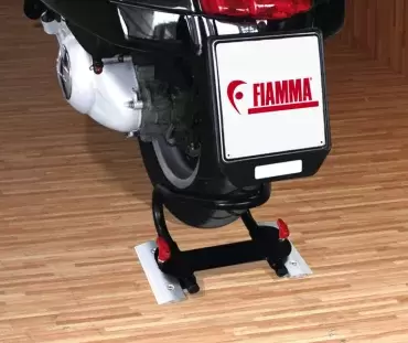 Soporte estabilizador de moto para suelos de garaje y remolques, autocaravanas y camper.
