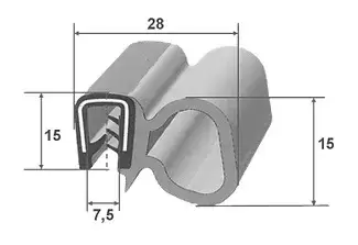 Goma multiusos canal ancho 15x28mm para perfil de junta de puerta para autocaravana, caravana y camper.