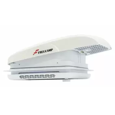 Claraboya con ventilador tipo Maxxfan con tapa externa color blanca, caravana, autocaravana y camper.