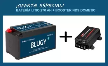 Pack Batería de Litio compacta Blugy 270AH +  Booster NDS DOMETIC Powerservice PSB 12V 40A / 60A / 80A para autocaravana y camper.