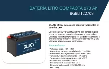Batería de Litio compacta Blugy 270AH con 3456Wh para caravanas, autocaravanas y camper.